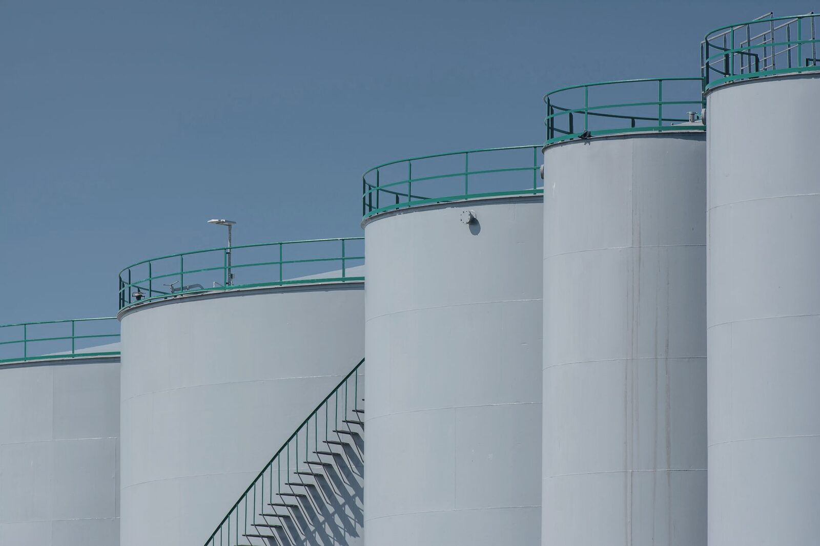 Industrial storage tanks and pipework at a fuel terminal